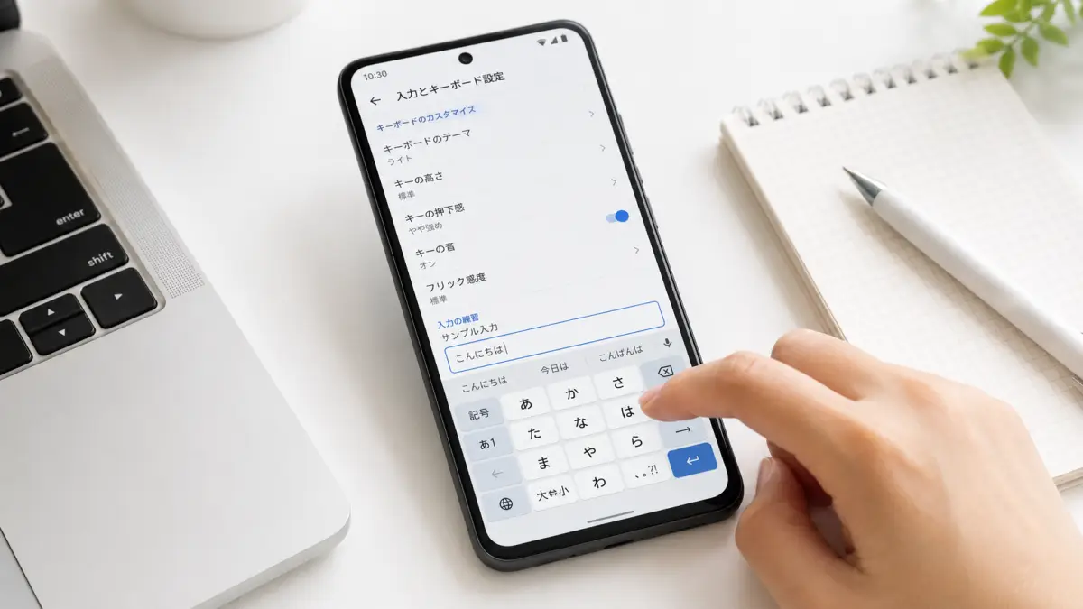 Google PixelのGboard基本設定 グーグル ピクセル 文字 入力の基本設定をGboardで確認する様子
