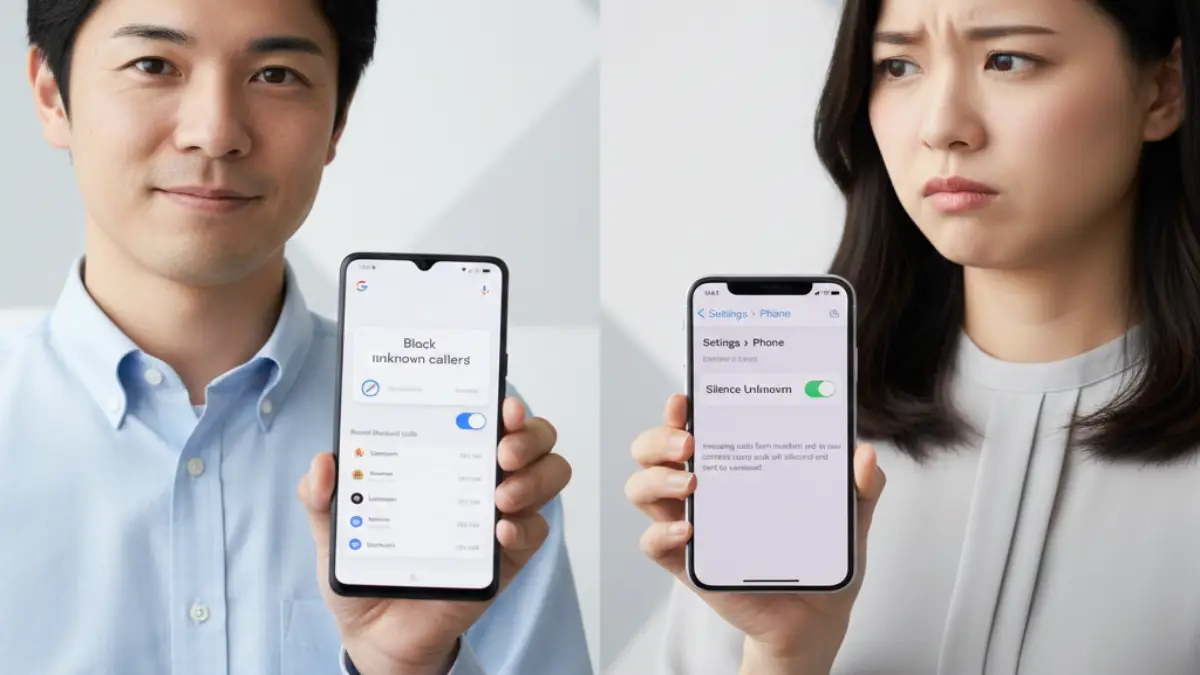 PixelとiPhoneの非通知拒否の違い Google PixelとiPhoneの非通知着信拒否機能を比較したイメージ