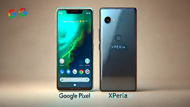 Google PixelとXperiaスマートフォンのデザイン比較。Pixelはシンプルでカジュアル、Xperiaは洗練された高級感が特徴。