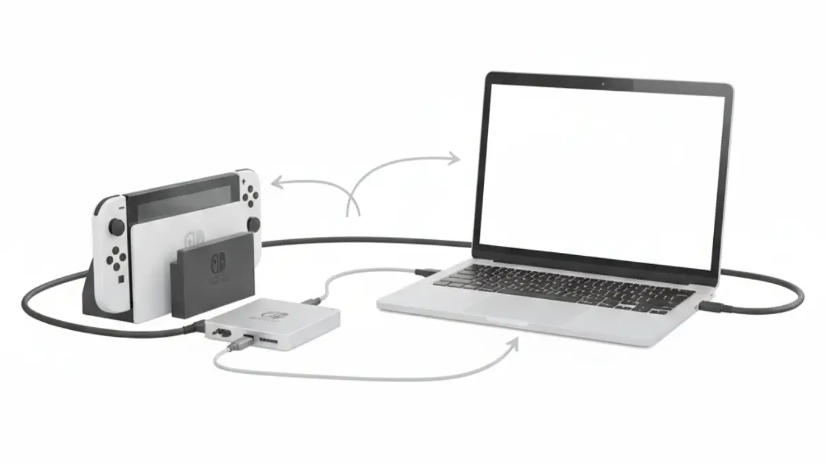 Switchをキャプチャーボード経由でパソコンに映す接続構成図