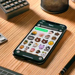 「iPhoneでLINEを開き、ステッカーを送信する手順を表現したイメージ画像」