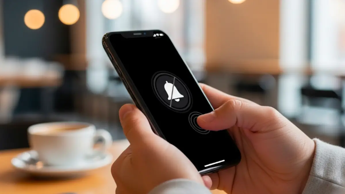 iPhone16の消音モードとマナーモードの違いを説明するため、アクションボタンを操作して消音モードを有効にしている様子