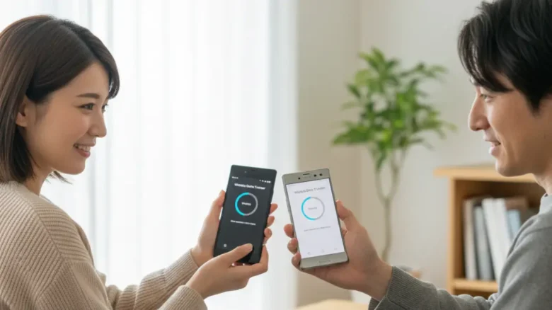 ワイヤレスでXperiaのデータ移行を行う男女