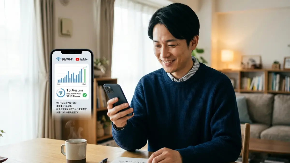 Wi-FiなしでYouTubeを見てしまった料金まとめを確認する日本人男性