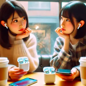 20代女性がAirPodsの接続でiPhoneを共有する様子