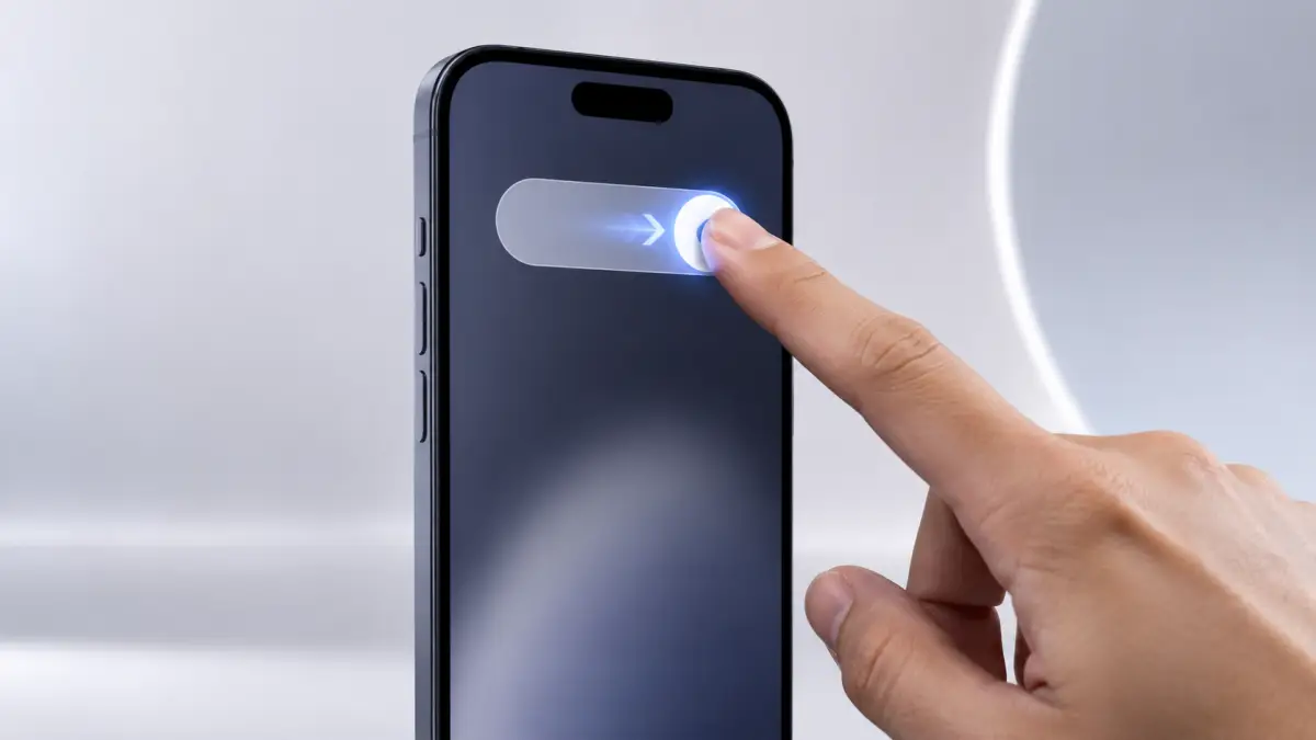 iPhone16のスライドで電源オフ操作 iPhone16でスライドして電源を切る操作イメージ
