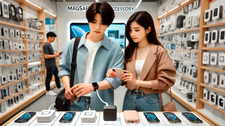 MagSafeアクセサリーを選ぶ20代の韓国人男女
