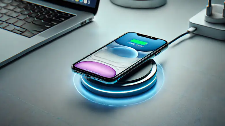 MagSafe対応ワイヤレス充電器でiPhoneを充電している様子