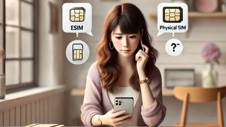 eSIMと物理SIMで悩むスマホユーザーの女性Phone16eのデータ移行手順