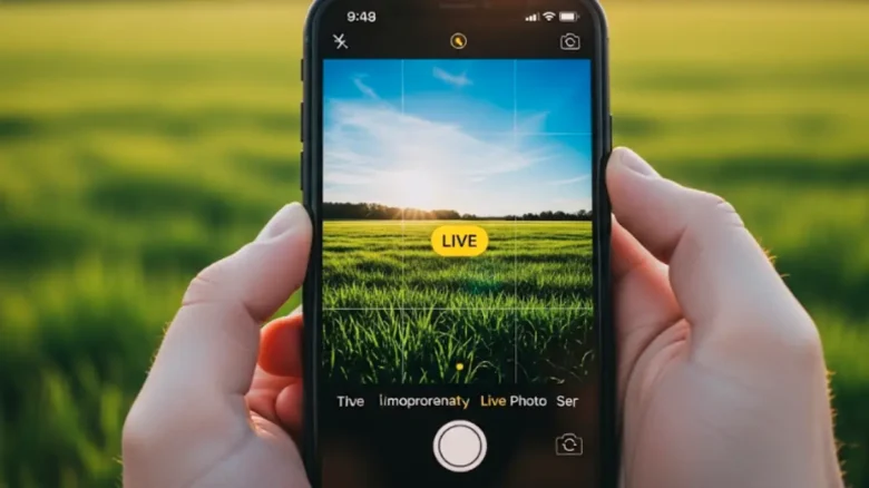 iPhoneのカメラアプリでLive Photos機能をオンにして風景を撮影している様子