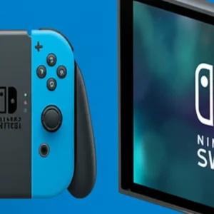 青い背景に置かれたニンテンドースイッチ2の本体とコントローラー
