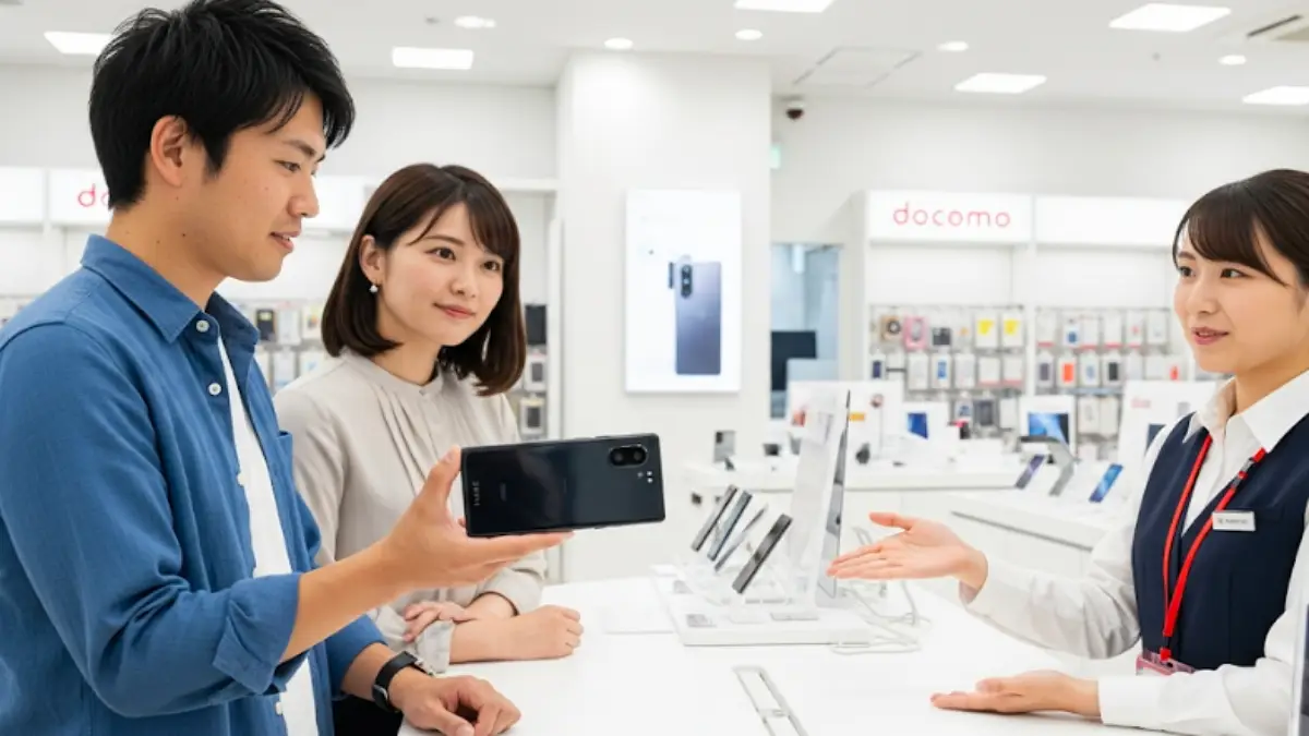ドコモショップでXperia 1 VIIの不具合について相談する様子