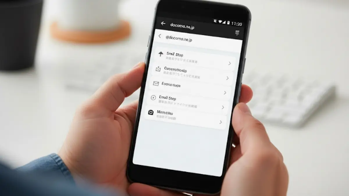 Google Pixel 8の画面にドコモメールアプリが表示され、横に設定完了のチェックマークが示された説明用イメージ