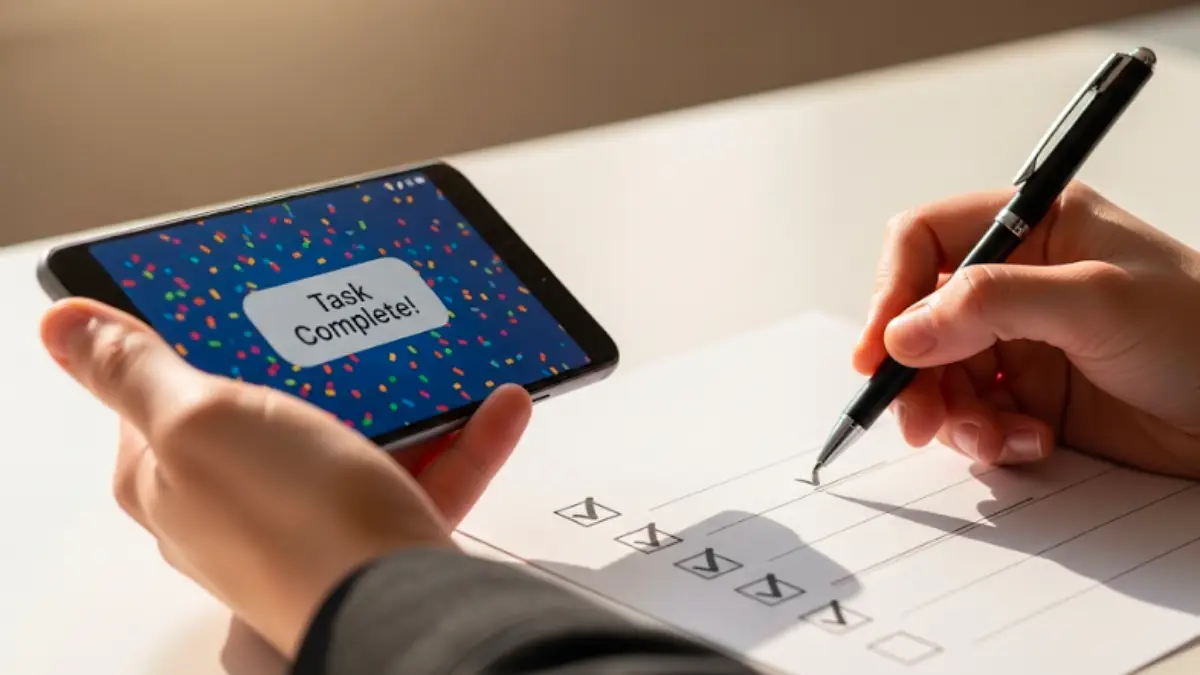 チェックリストで完了したタスクとGoogle Pixelを組み合わせた完了イメージ