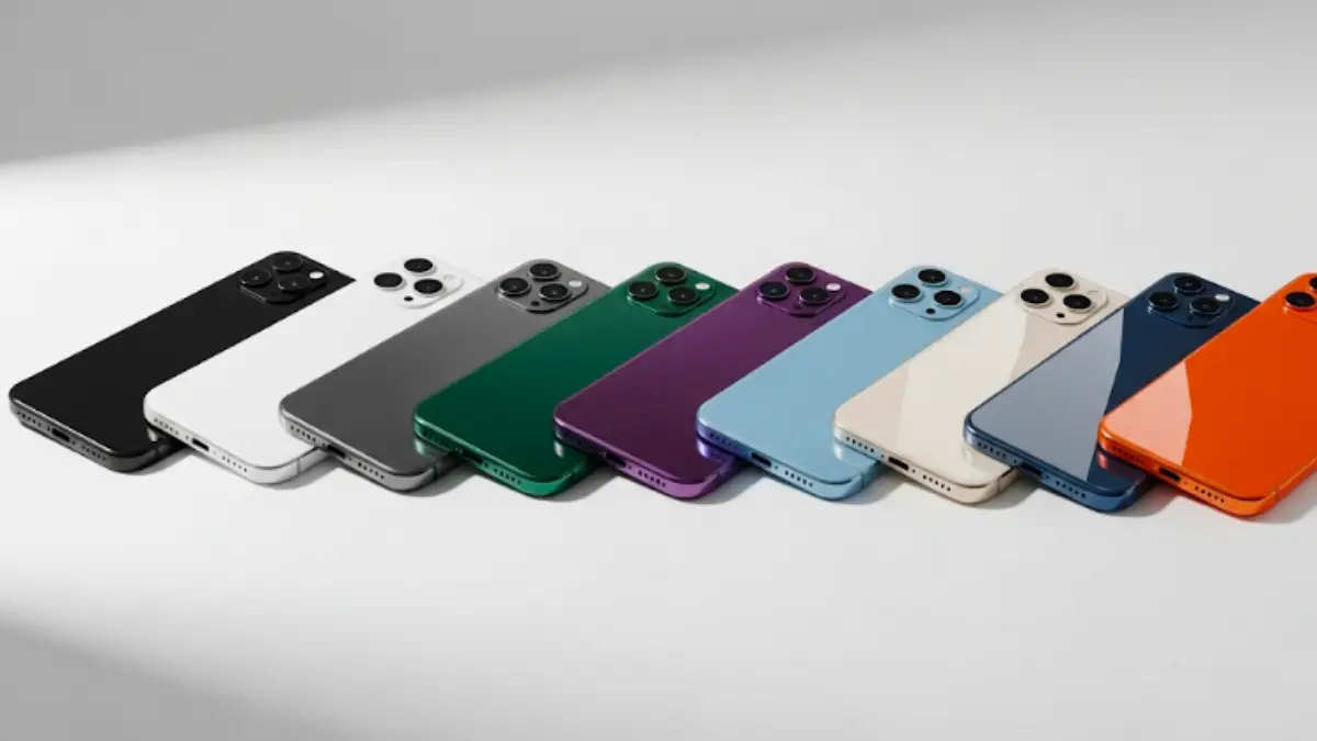 iPhone17 色のカラーバリエーションを横一列に並べた横長製品イメージ