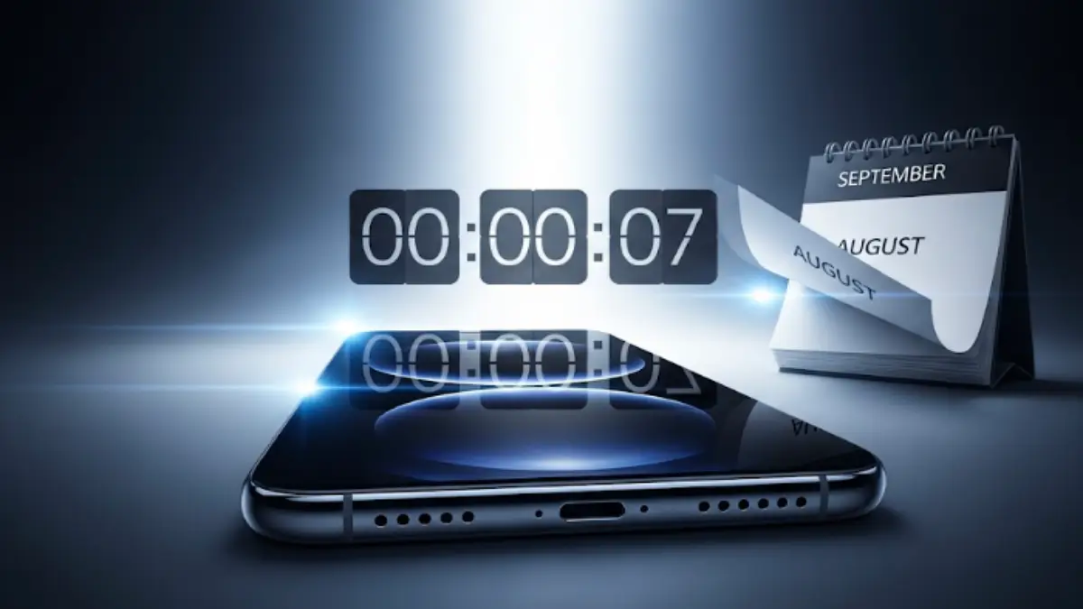 iPhone17発売予告を象徴するカウントダウンとスマホの横長イメージ