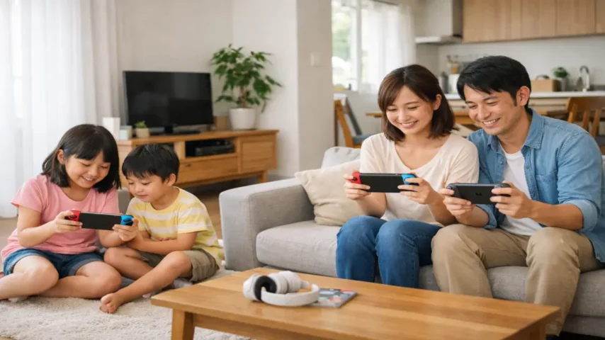 ニンテンドー スイッチ2台持ちの家族向け設定と注意点 ニンテンドー スイッチを2台持ちして家族それぞれが遊んでいる様子