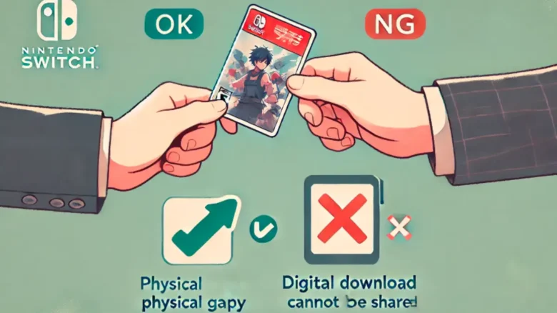 Switchのパッケージ版ソフトとダウンロード版ソフトの貸し借りの違いを比較した図解