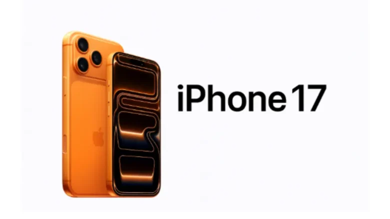 iPhone17オレンジモデルの横長バナー画像。明るい色味と洗練されたデザインが特徴