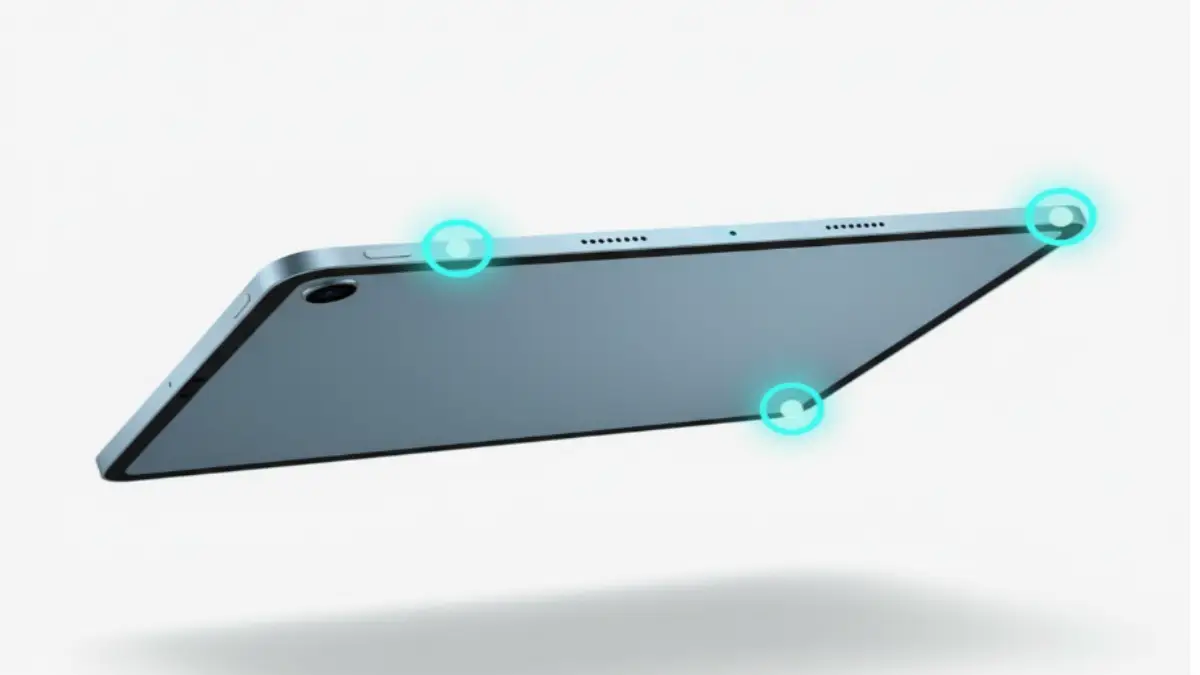 iPad Air第5世代に搭載された上部と背面カメラ横のマイク配置を示した画像