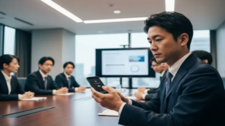 会議中にGoogle Pixelをサイレントモードで利用し、通知音を鳴らさずに静かに使用している様子