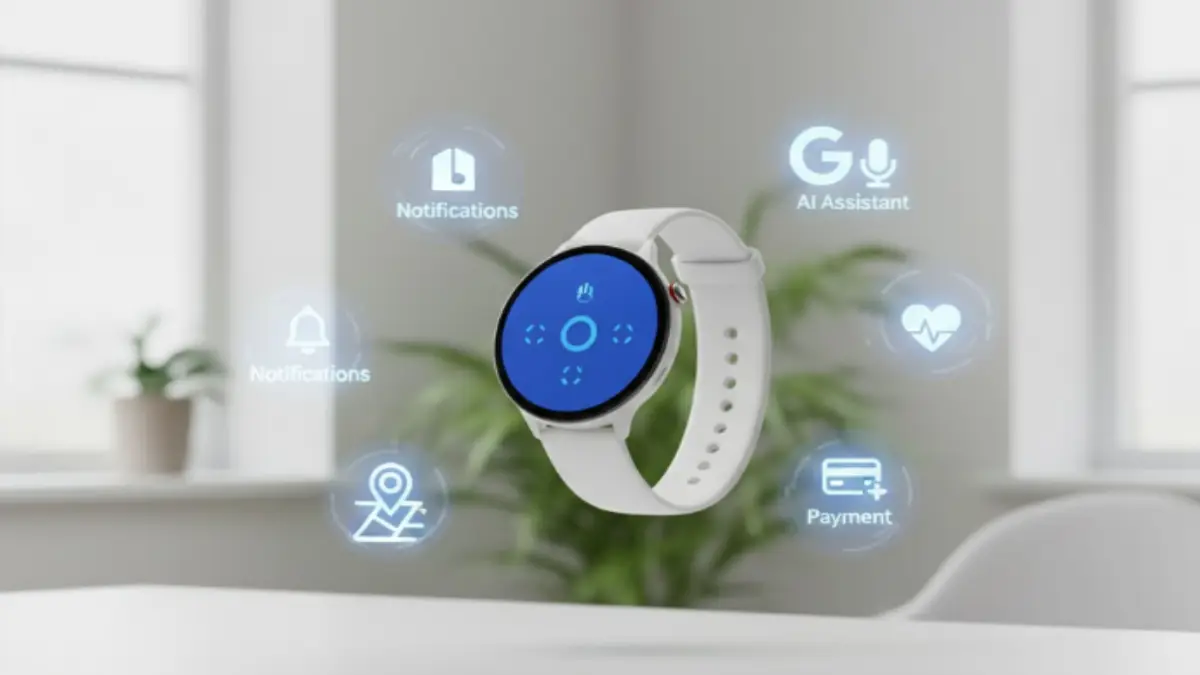 Pixelウォッチ4の多機能を象徴するアイキャッチ画像。通知・健康管理・Googleサービスがひと目でわかるデザイン。