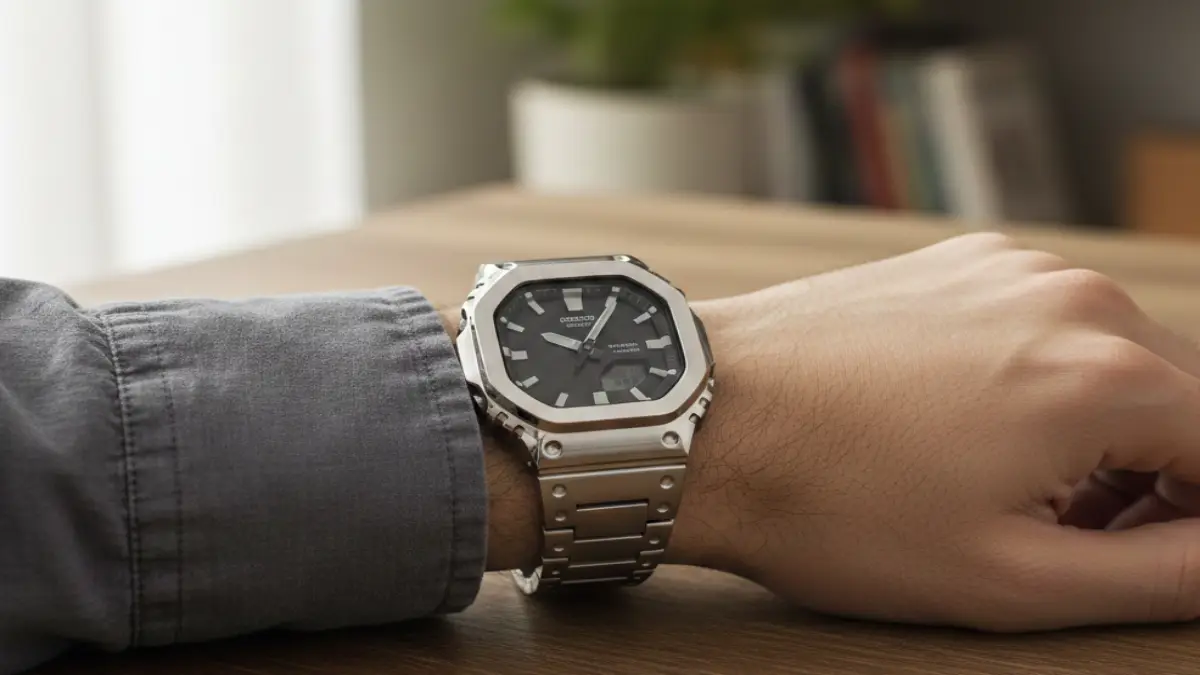 ビジネスカジュアルに合わせたG-SHOCKフルメタルの着用例