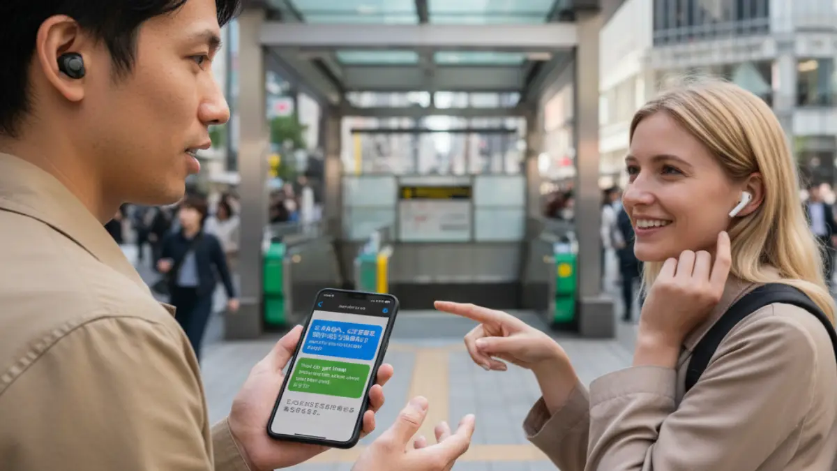 AirPods Pro3で外国語の会話をリアルタイム翻訳する利用イメージ