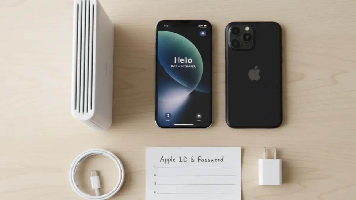 iPhone17の初期設定前に必要な準備物を確認するイメージ