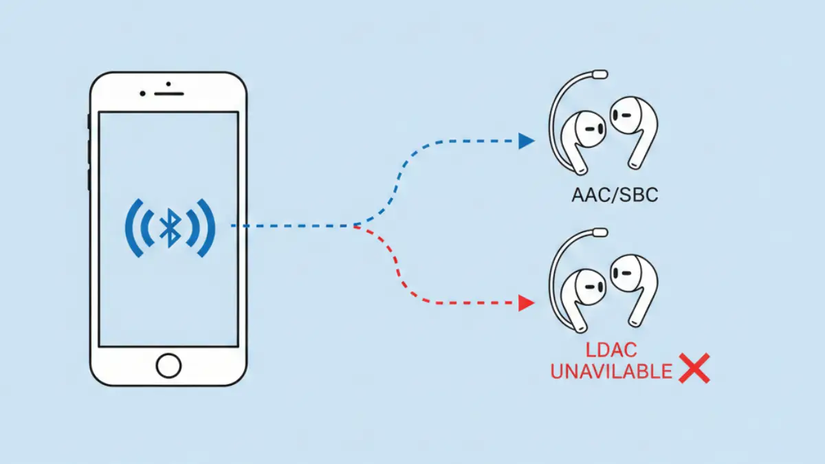 iPhoneのBluetoothコーデックがAACやSBCで動作する仕組みの図解