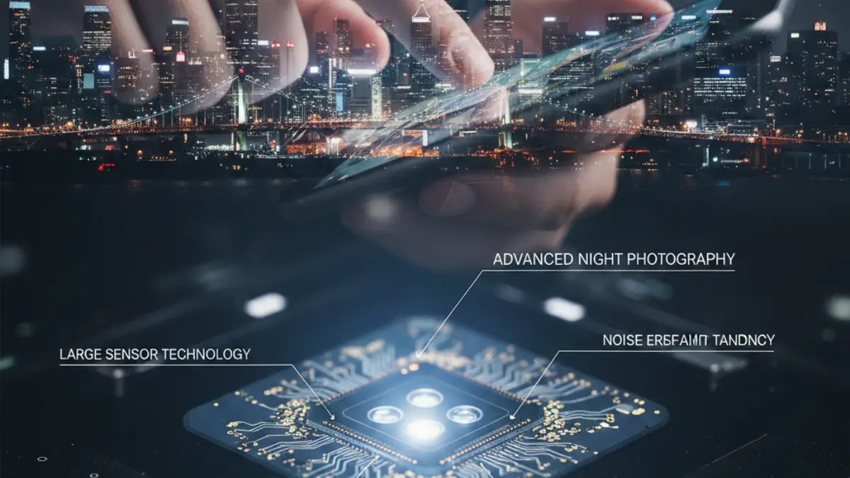 iPhone18のセンサー進化 iPhone18のカメラセンサー進化をイメージした夜景撮影シーン