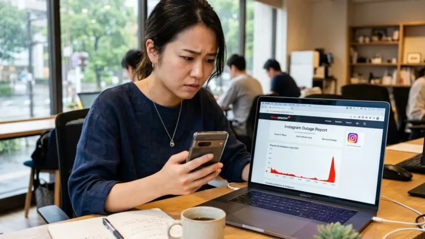 インスタ開かない時に障害確認をするスマホユーザー