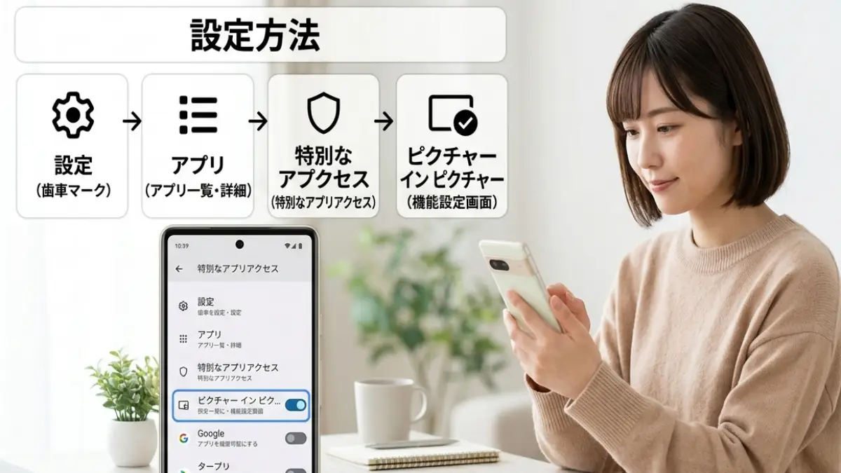 Androidピクチャー インピクチャーの設定方法を確認する20代日本人女性