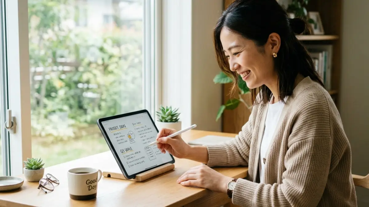 iPadノート代わりの最終判断イメージ iPadノート代わりを選んで満足している様子