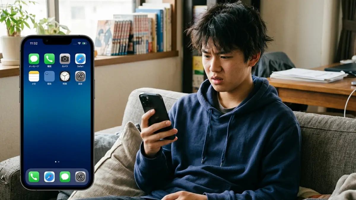 iPhoneのホーム画面からアプリが消えて困っている様子
