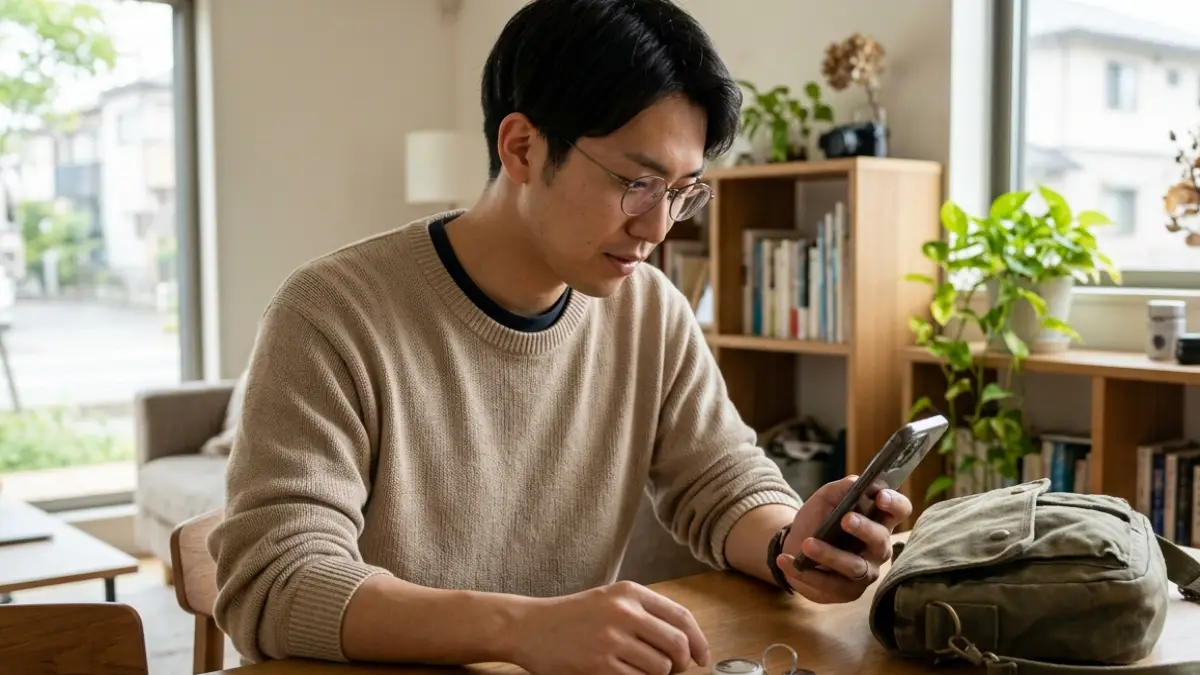 AirTag誤作動で位置情報が更新されない原因を確認する日本人男性のイメージ