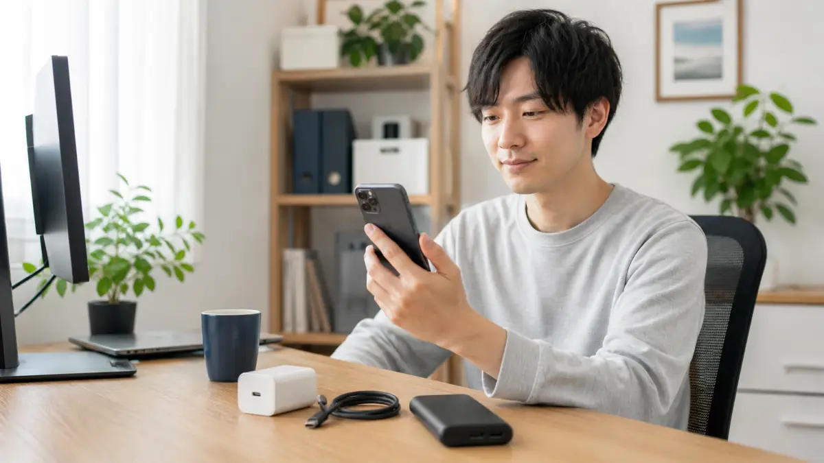 AQUOS R10バッテリー 持ちの結論をイメージする日本人男性