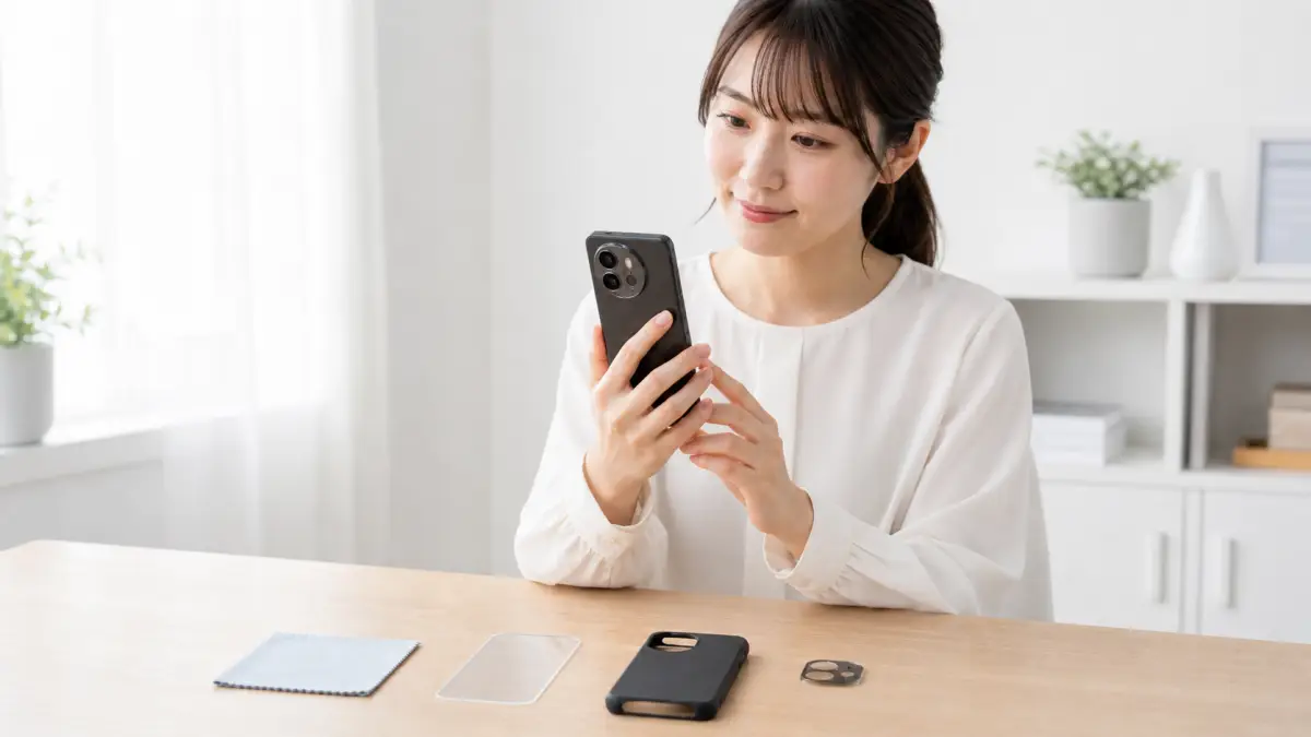 AQUOS R10 コーティング 剥がれまとめを確認する日本人女性のイメージ