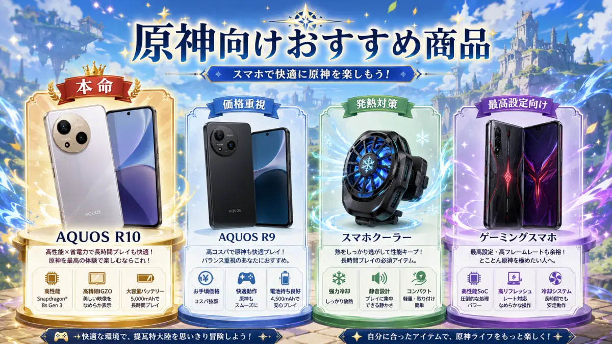 AQUOS R10で原神を遊ぶ人向けのおすすめ商品比較イメージ