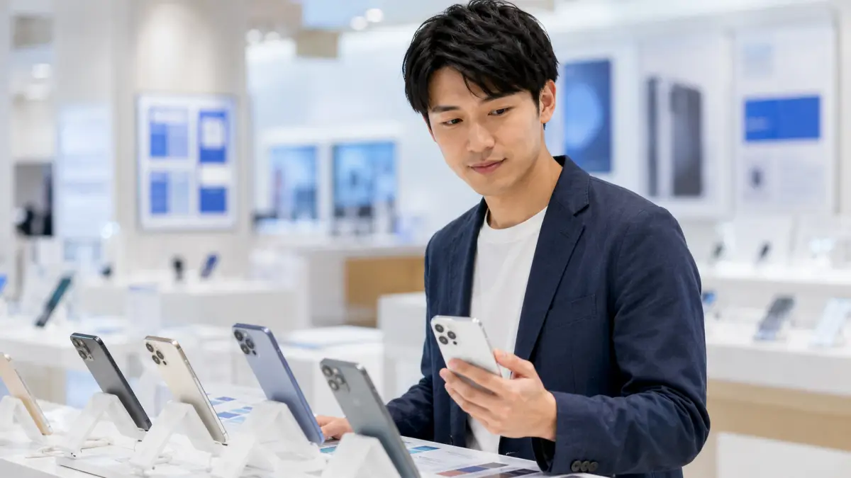 ノジマでスマホとiPhoneを比較する選び方 ノジマ スマホ iPhoneの選び方を比較する日本人男性