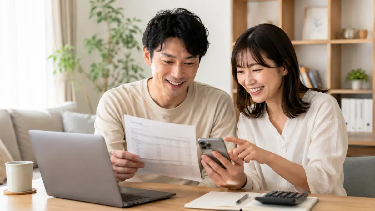 amazon サービス インターナショナルの請求を確認して安心する夫婦