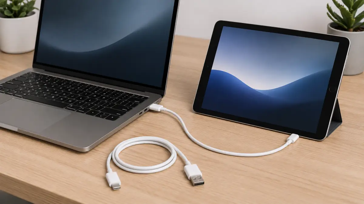 パソコンがiPadを認識しない時の確認方法 iPad リカバリーモード 解除でパソコンが認識しない時にケーブルを確認する様子