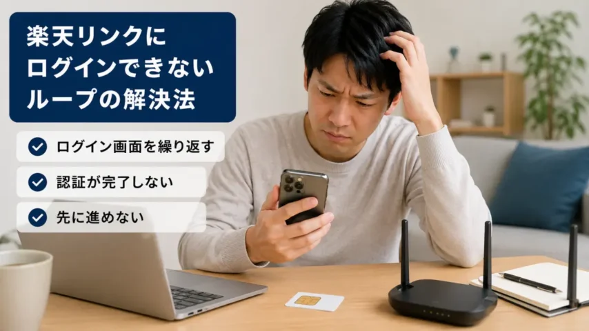 楽天 リンク ログインできないループの原因をスマートフォンで確認する日本人男性