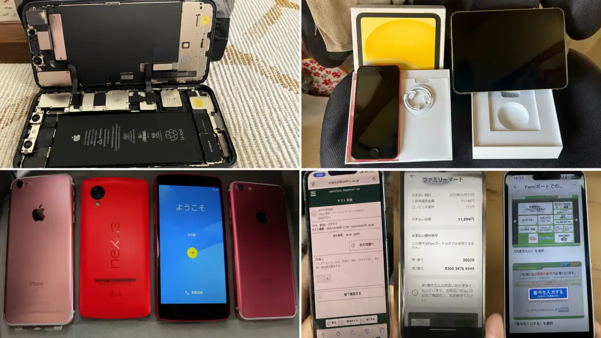 これまで使ってきたiPhoneやAndroidスマホ、現在使用しているiPadなどの端末をまとめた写真