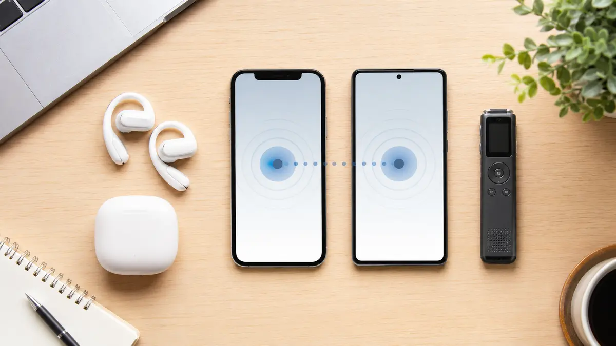 GLIDiC AI +u BudsのiPhone・Android対応 GLIDiC AI +u BudsをiPhoneとAndroidで接続する様子