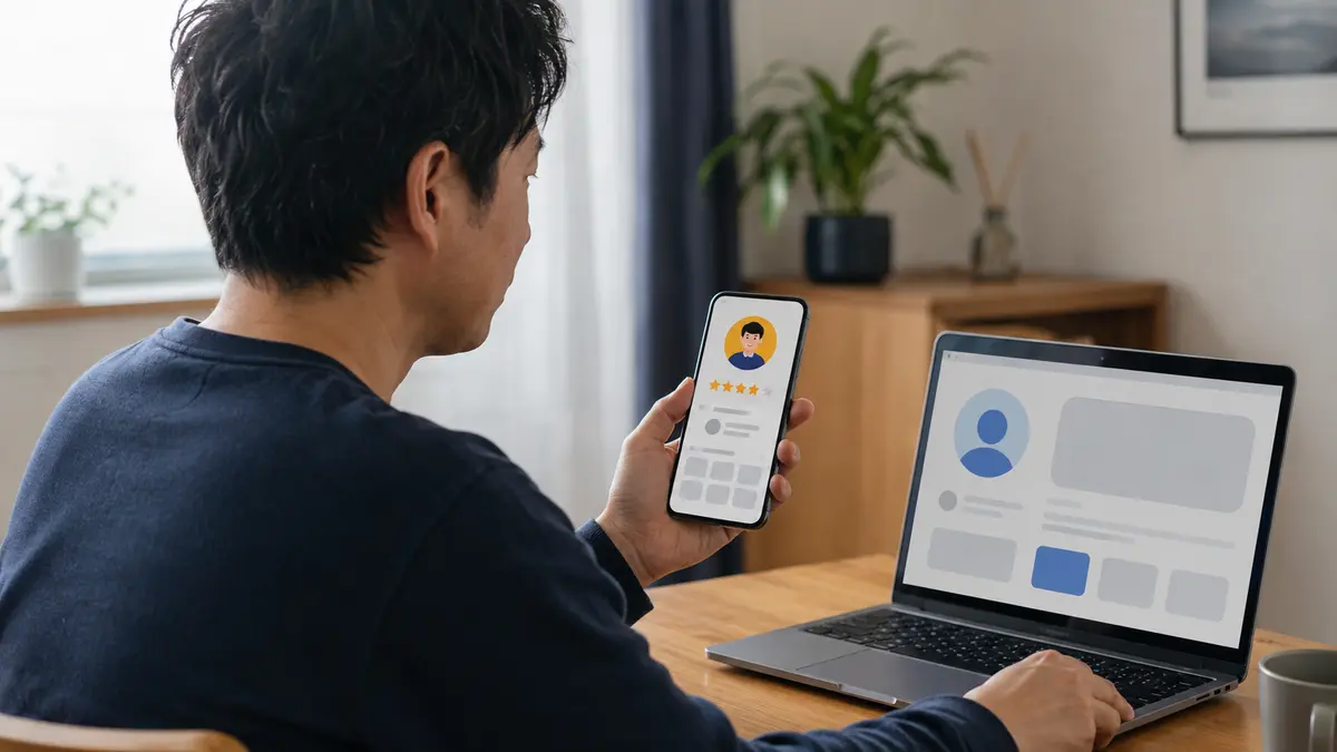 カスタム表示名とGoogleアカウント名の違い google マップ 口コミ ニックネームのカスタム表示名とGoogleアカウント名を比較する日本人男性
