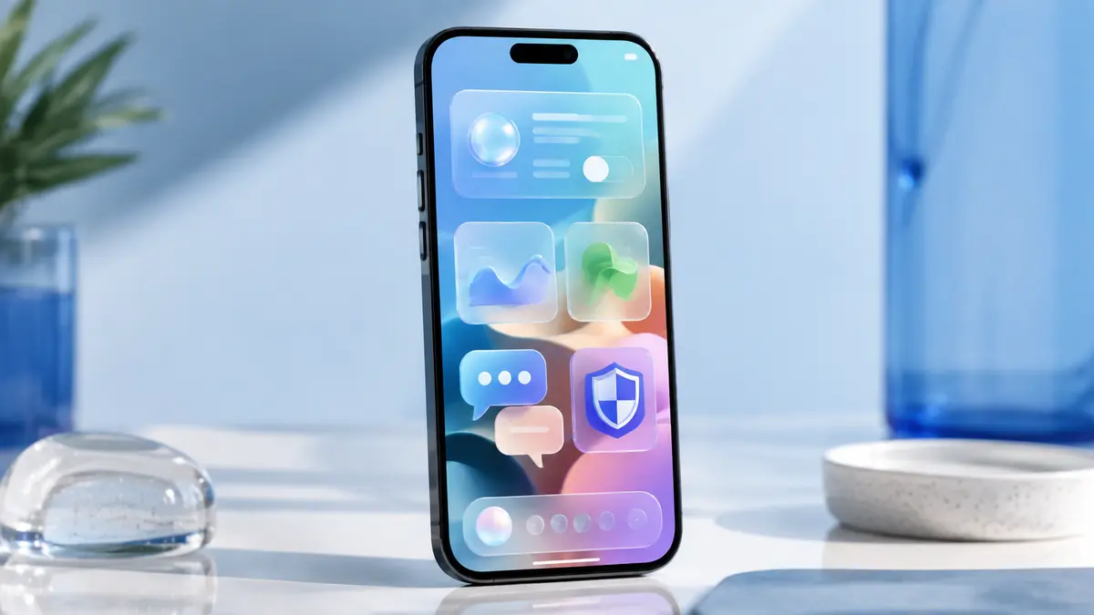 iOS 26アップデートのメリットと新機能 iOS 26 アップデートのメリットと新機能を表現したスマートフォン画面