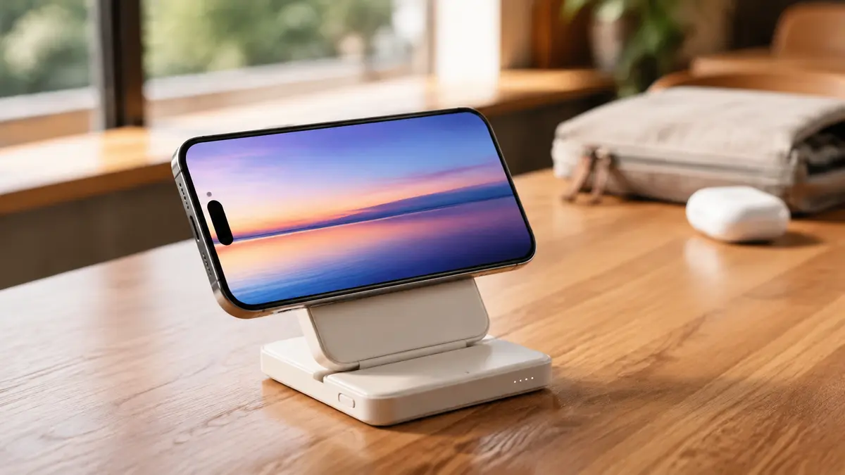 スマホを横置きできるモバイルバッテリー モバイルバッテリーのスタンドでスマホを横置きするイメージ