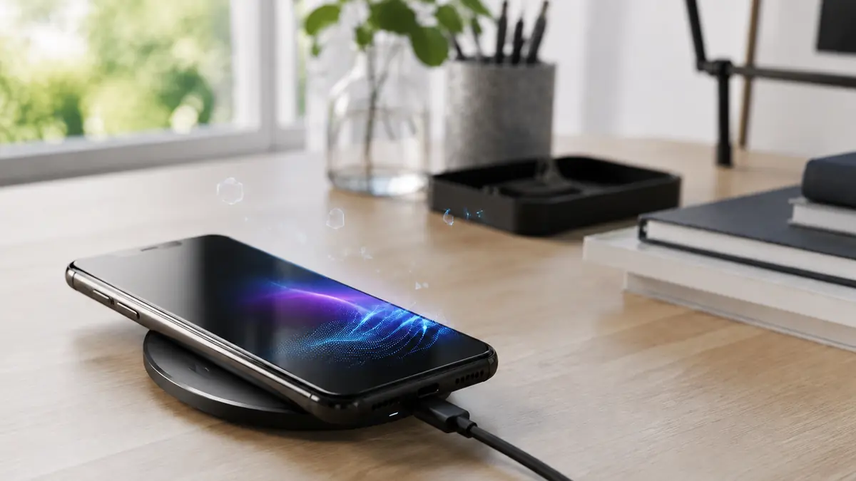 スマートフォンをワイヤレス充電しAI処理を表現したイメージ