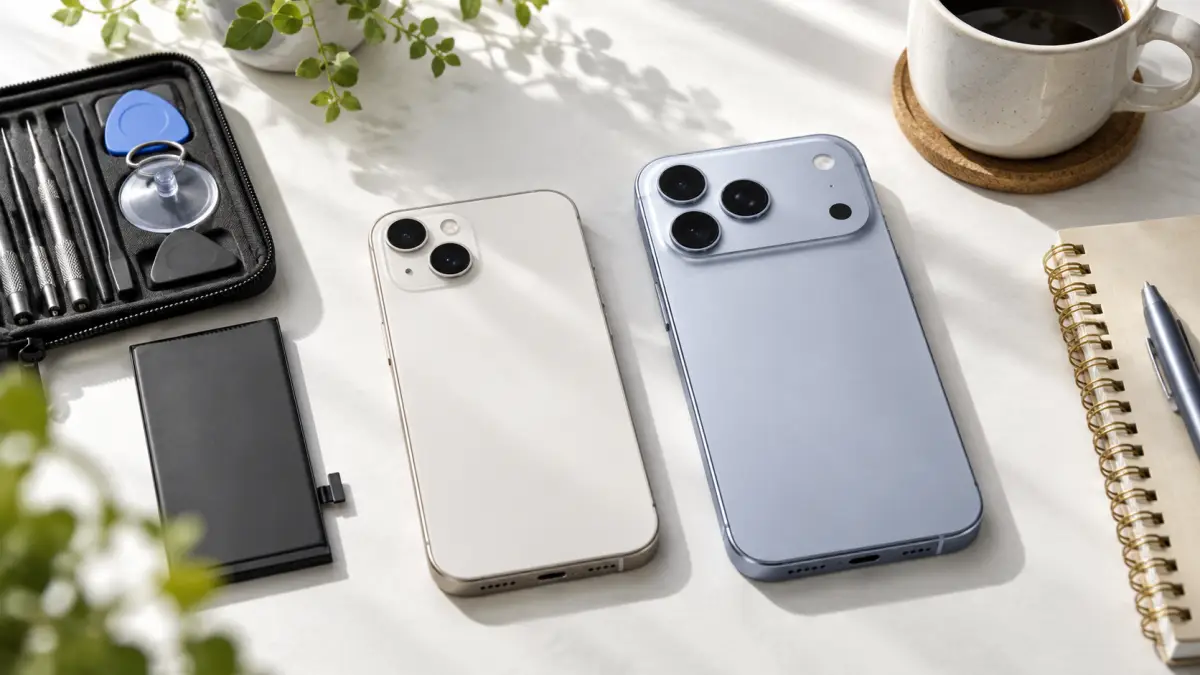 iPhone14からiPhone18を待つべきか最終判断 iPhone18を待つべきかiPhone14のバッテリー交換や買い替えを比較するイメージ
